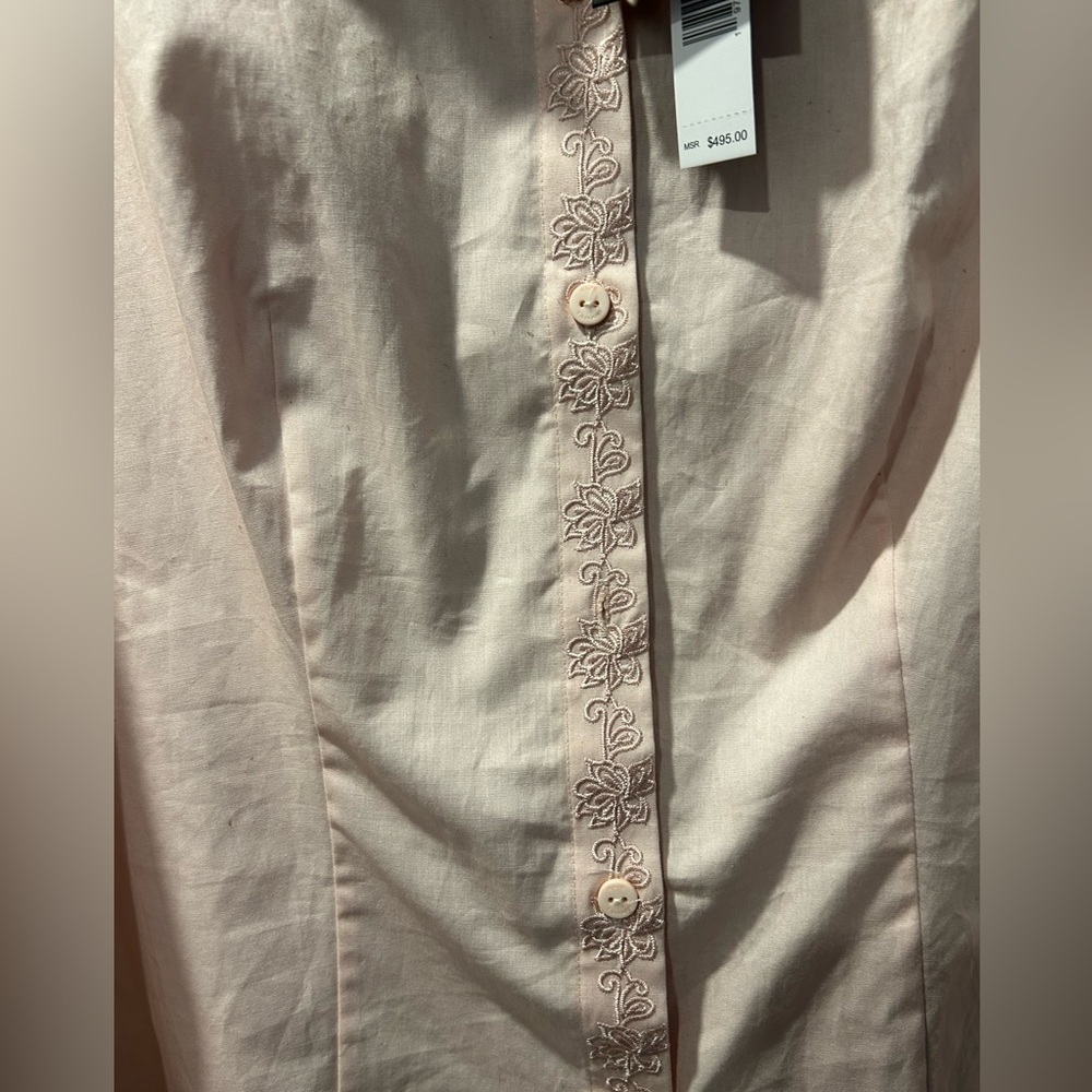 ELIE TAHARI Embroidered Scallop Collar Button-Down Blouse - Picture 7 of 9